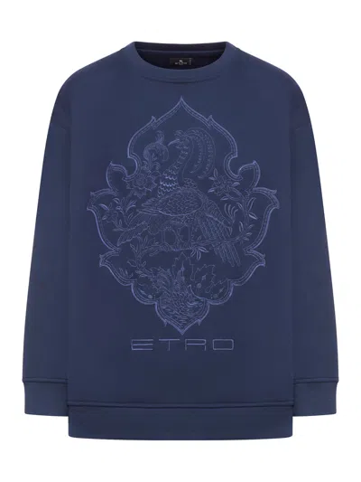 Etro Sweatshirt With Embroidered Print In Blue