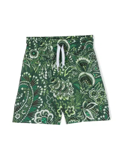 Etro Kids' Swim Shorts With Green Paisley Print