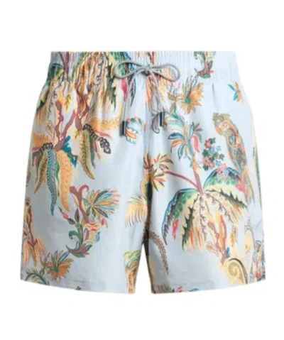 Etro Swim Shorts With Placed Parrot And Palm Tree Print In Multi