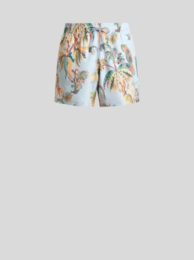 Etro , Swim Shorts With Placed Parrot And Palm Tree Print, Man, Light Blue, Size 3xl In Multi