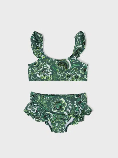 Etro Kids' Botanical-print Ruffled Bikini In Green