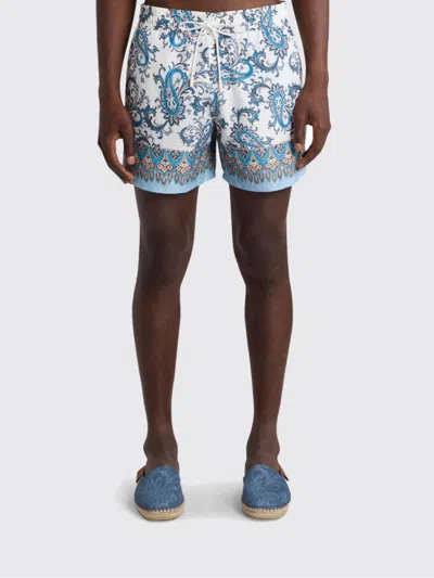 Etro Men Powder Blue Paisley Ramage-printed Swim Shorts In White