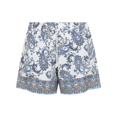Etro Swim Shorts With Placed Leafy Paisley Print In Blue