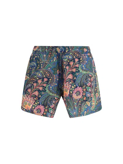 Etro Men Roma Swim Shorts With A Placed Floral Print In Multi