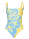Etro Scoop Neckline High-cut Leg Floral Pattern Adjustable Straps In Yellow