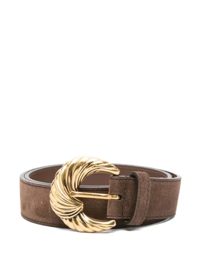 Etro Swirl-buckle Suede Belt In Brown