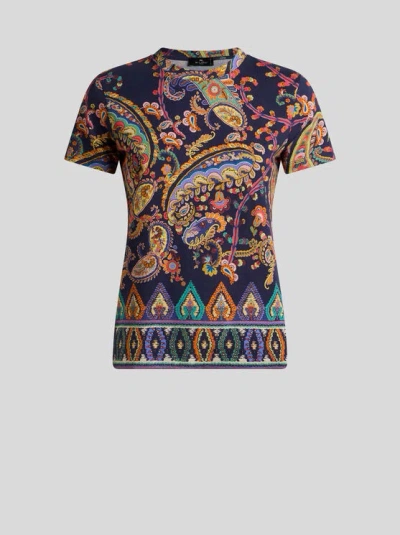 Etro Cotton T-shirt With Floral Paisley And Medallion Motif In Animal Print