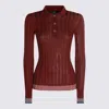 Etro Long Sleeve Polo With Collared Neck And Ribbed Texture In Burgundy