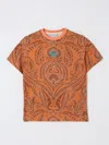 Etro Orange T-shirt For Boy With Iconic Paisley Print In Orange