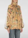 Etro Abstract Floral Silk Chiffon High-neck Blouse In Blau