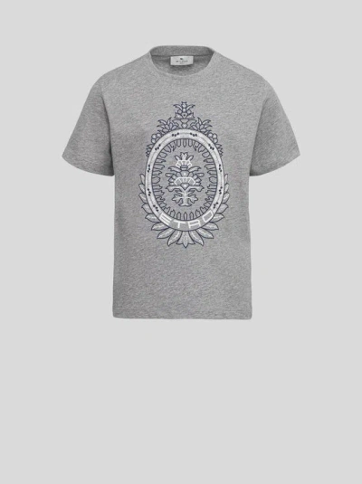Etro T-shirt With Coat Of Arms For Children In Grey