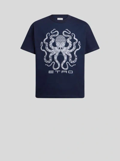 Etro Printed Logo Round Neck T-shirt In Blue