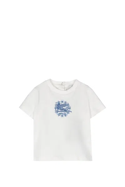 Etro Babies' T-shirt With Pegaso And Paisley In White