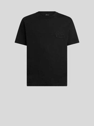 ETRO , T-SHIRT WITH PEGASO EMBROIDERY, MAN, BLACK, SIZE XXL
