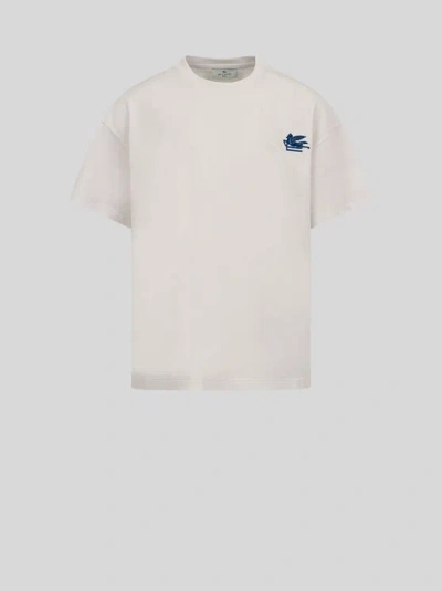 Etro T-shirt With Pegaso Embroidery In Beige