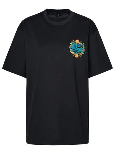 Etro T-shirt With Pegasus Embroidery In Black