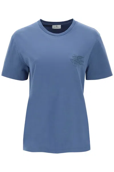 Etro T-shirt With Pegasus Embroidery In Blue