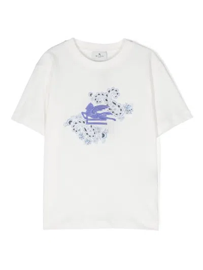 Etro Kids' T-shirt With Pegasus Motif In Ivory