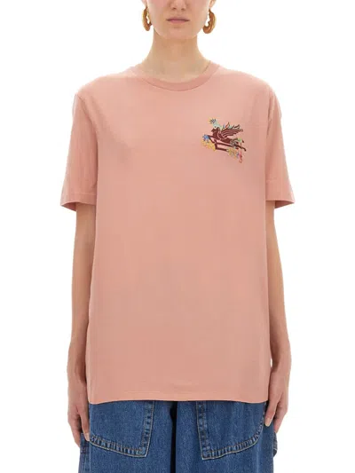 Etro T-shirt With Pegasus In Pink