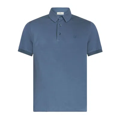 Etro Logo Embroidered Short-sleeved Polo Shirt In Blue