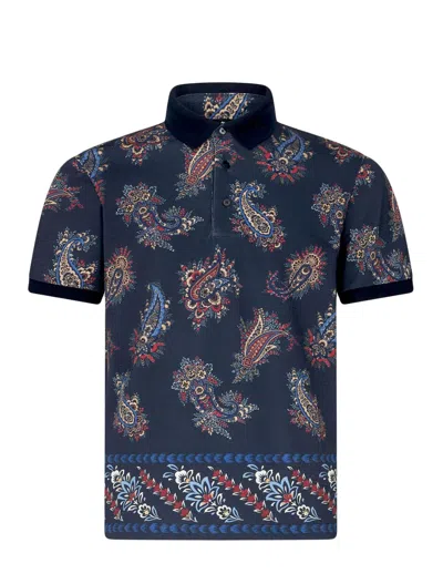 Etro Paisley-print Cotton Polo Shirt In Black