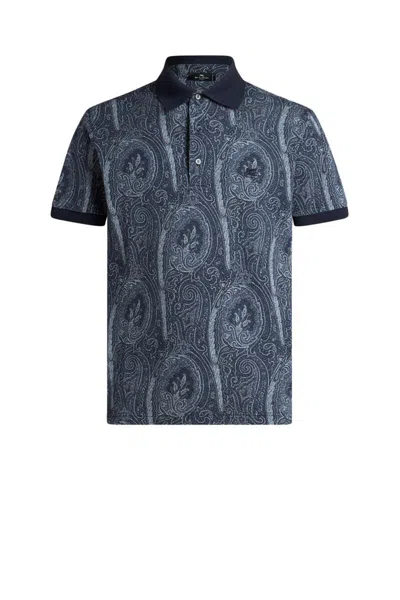 Etro Printed Cotton Polo In Gray
