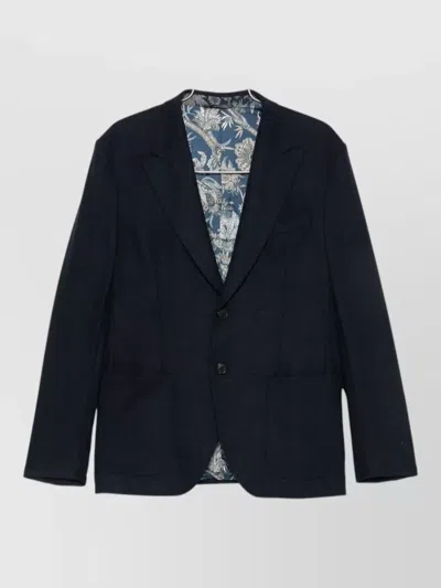 Etro Tailored Blazer Jacket Notch Lapels Pockets Vent In Blue