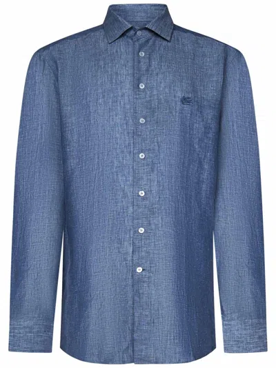 Etro Pegaso Linen Shirt In Blue