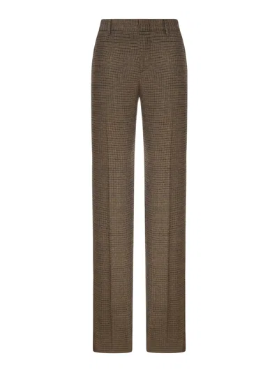 Etro Tailored Checked Trousers With Feather Detail In Brown