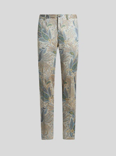 Etro Tailored Foliage-design Trousers In Light Blue