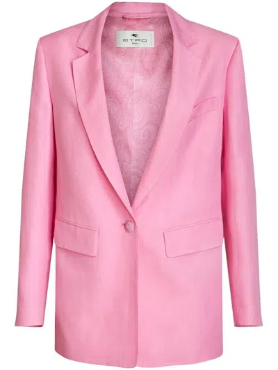 Etro Tailored Linen And Silk Blazer In Pink