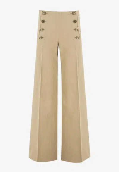 Etro Tailored Pants With Pegaso-buttons In Sand
