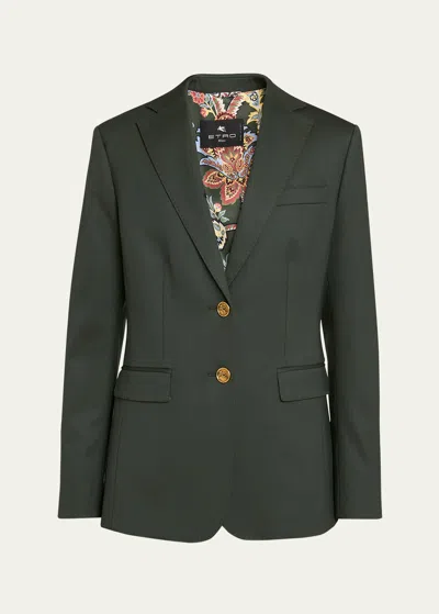 Etro Tailored Single-breasted Wool Blazer In Green