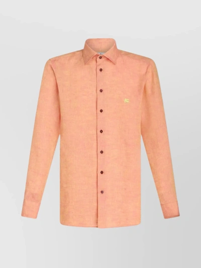 Etro Tailored Spread Collar Shirt In Orange