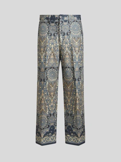 Etro , Tailored Stretch Cotton Trousers, Man, Navy Blue, Size 56