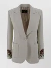 Etro Tailored Wool Blend Jacket With Floral Embroideries In Gray