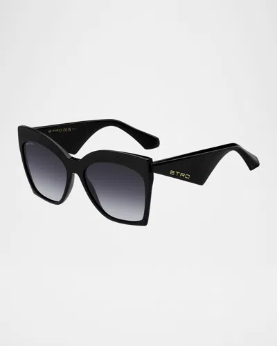 Etro Tailoring Logo Acetate Butterfly Sunglasses In Black