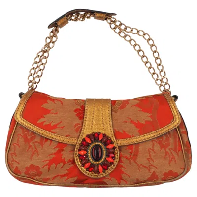 Pre-owned Etro Tapestry & Gold Leather Rhinestone Bag In Brown