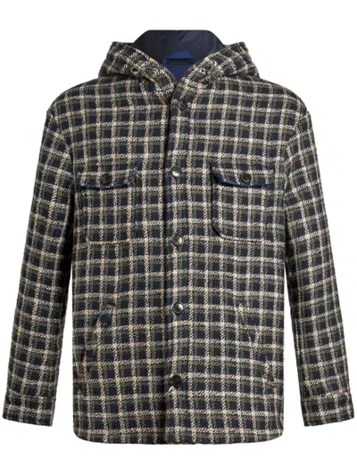 Etro Tartan-check Hooded Shirt Jacket In Blue