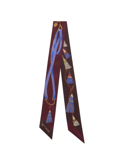 Etro Tassel-print Silk Scarf In Brown
