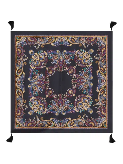 Etro Tassels Paisley-print Silk Scarf In Black