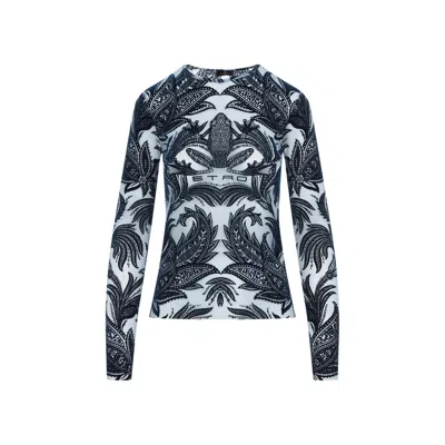 Etro Tattoo Blue Polyamide Top In Grey