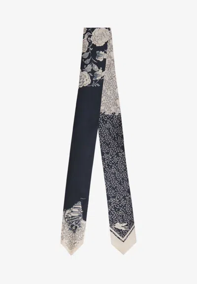 Etro Tattoo Print Silk Scarf In Navy