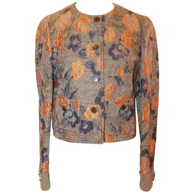 Pre-owned Etro Taupe, Orange, Purple, & Green Silk Brocade Floral Pattern Jacket - S/40