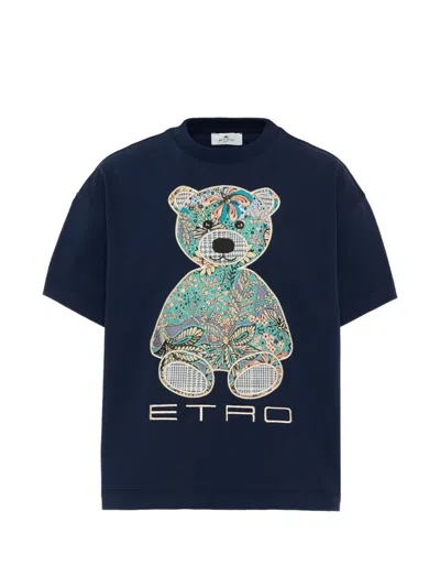 Etro Kids' Teddy Bear-print T-shirt In Blue