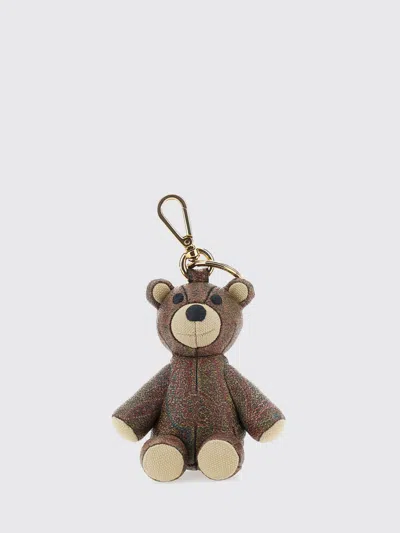 Etro Teddy Bear-shaped Keychain In Coated Cotton With Paisley Print In Brown