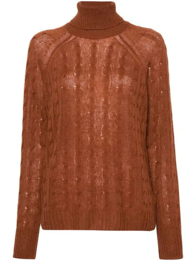 Etro Textured Cashmere Sweater With High Neck In Brown