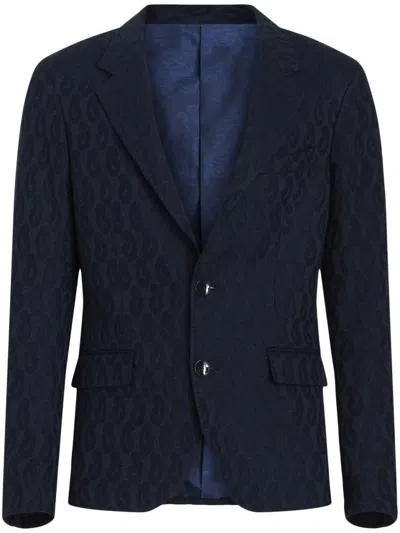 Etro Textured Cotton Jacket With Elegant Pattern And Tailored Fit In Blue