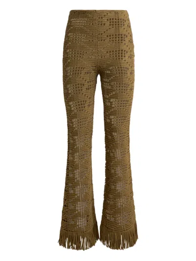 Etro Textured Fringed Trousers In Animal Print