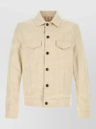 Etro Textured Jacket Long Sleeves Point Collar Pockets In Neutral